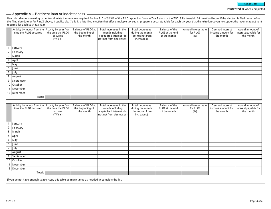 Form T1521 Election for a Pertinent Loan or Indebtedness (Ploi) Under Subsection 15(2.11) - Canada, Page 4