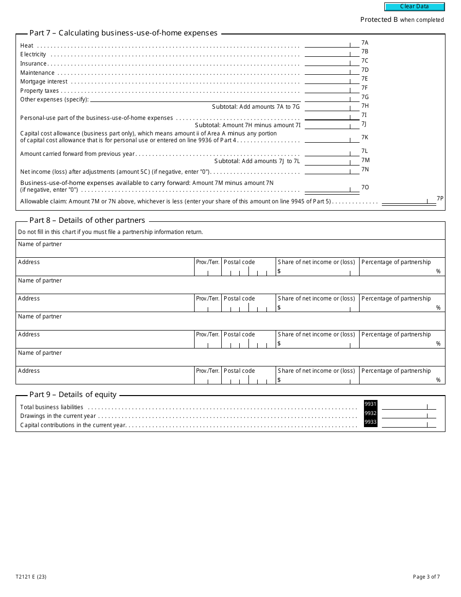 Form T2121 Statement of Fishing Activities - Canada, Page 3