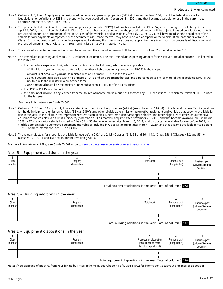 Form T2121 Statement of Fishing Activities - Canada, Page 5