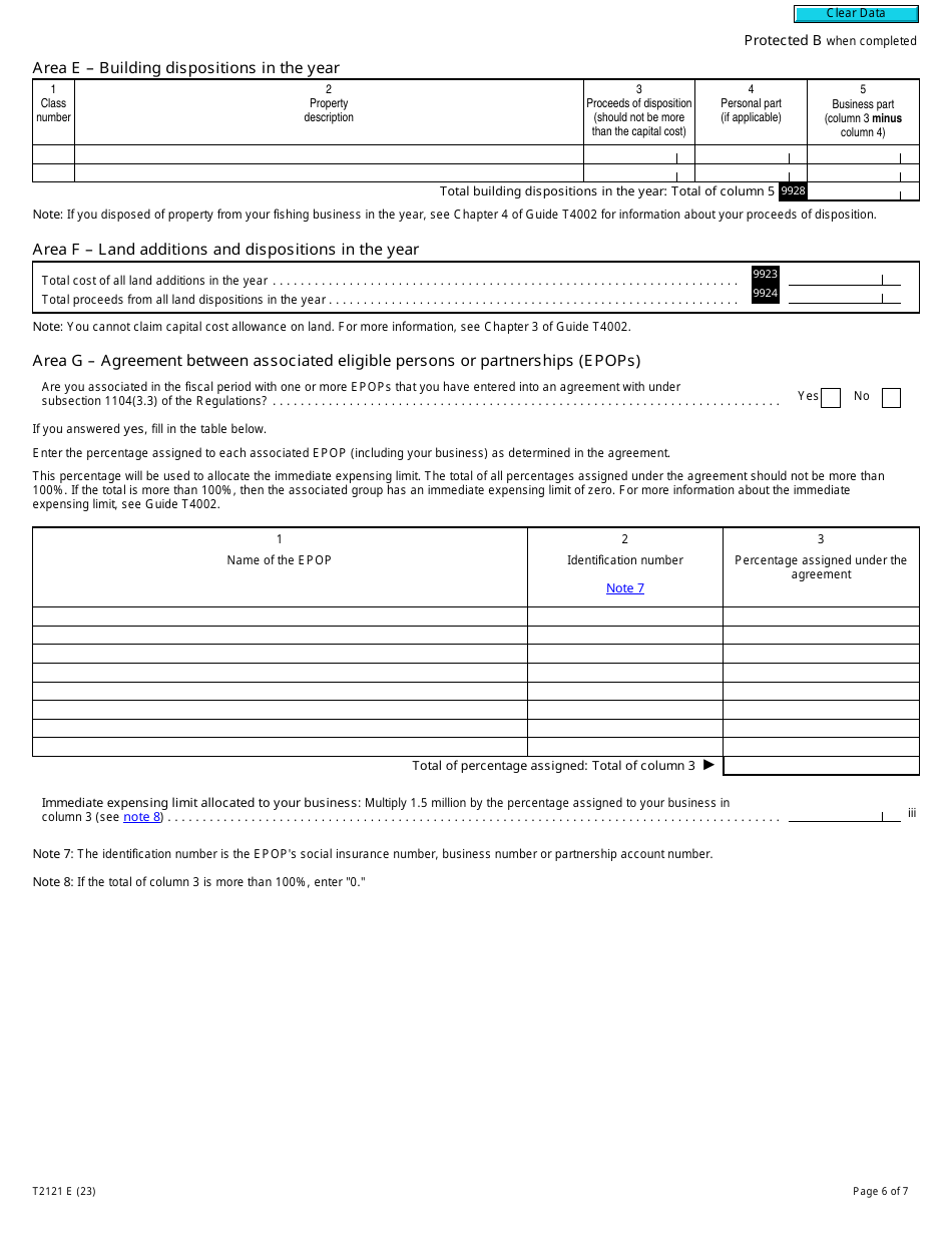 Form T2121 Statement of Fishing Activities - Canada, Page 6