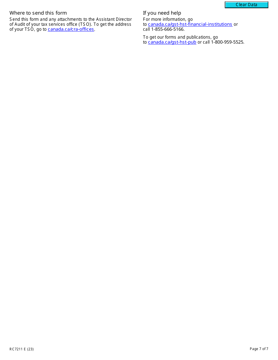 Form RC7211 Application for Authorization or Revocation for an Exchange-Traded Fund to Use Particular Methods to Determine Its Provincial Attribution Percentages for an Slfi for Gst / Hst and Qst Purposes or Only for Qst Purposes - Canada, Page 7