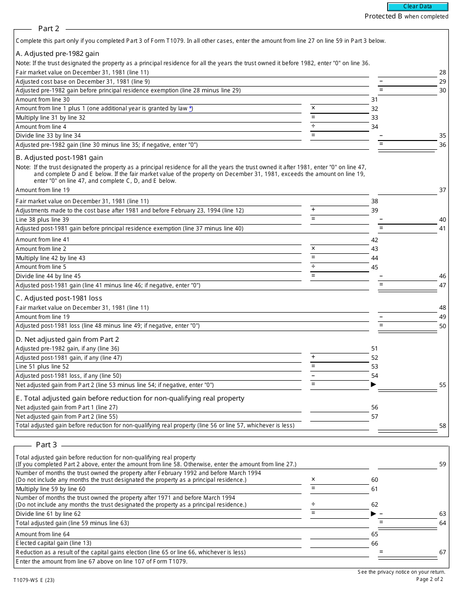 Form T1079-WS Principal Residence Worksheet - Canada, Page 2