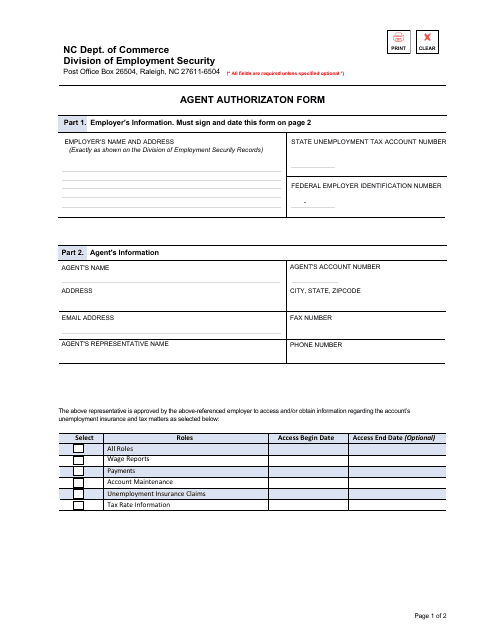 Agent Authorizaton Form - North Carolina