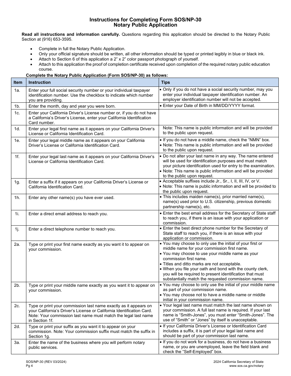 Form SOS / NP-30 Notary Public Application - California, Page 4