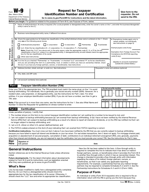 IRS Form W-9  Printable Pdf