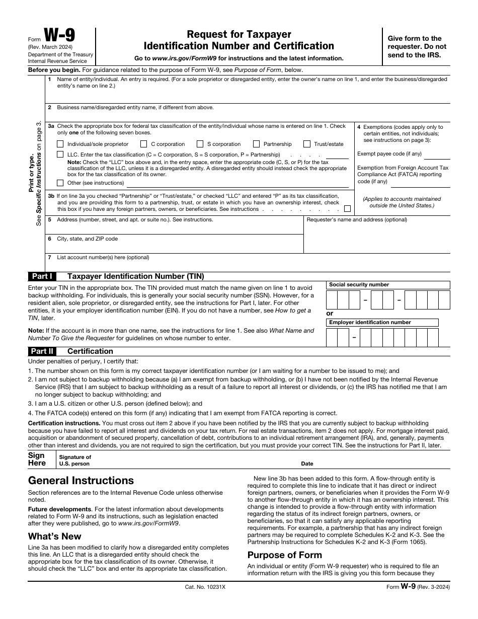 IRS Form W-9 Request for Taxpayer Identification Number and Certification, Page 1