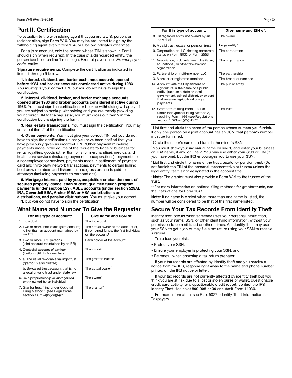 IRS Form W9 Download Fillable PDF or Fill Online Request for Taxpayer Identification Number and