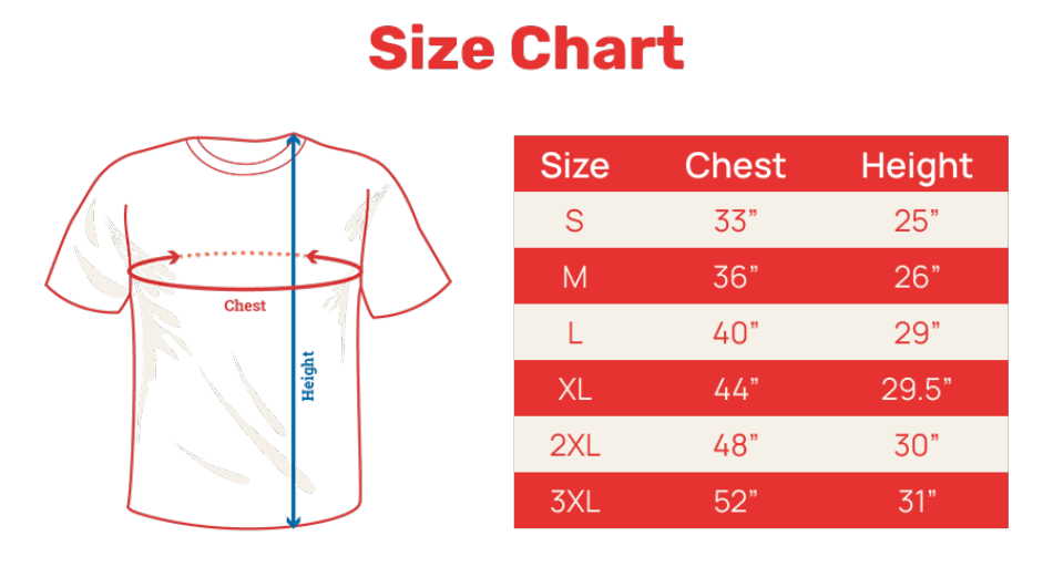 Boys Shirt Size Chart - Red, Page 1