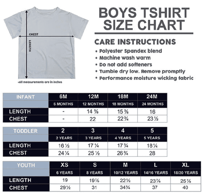 Boys' Shirt Size Chart - With Care Instructions Download Pdf