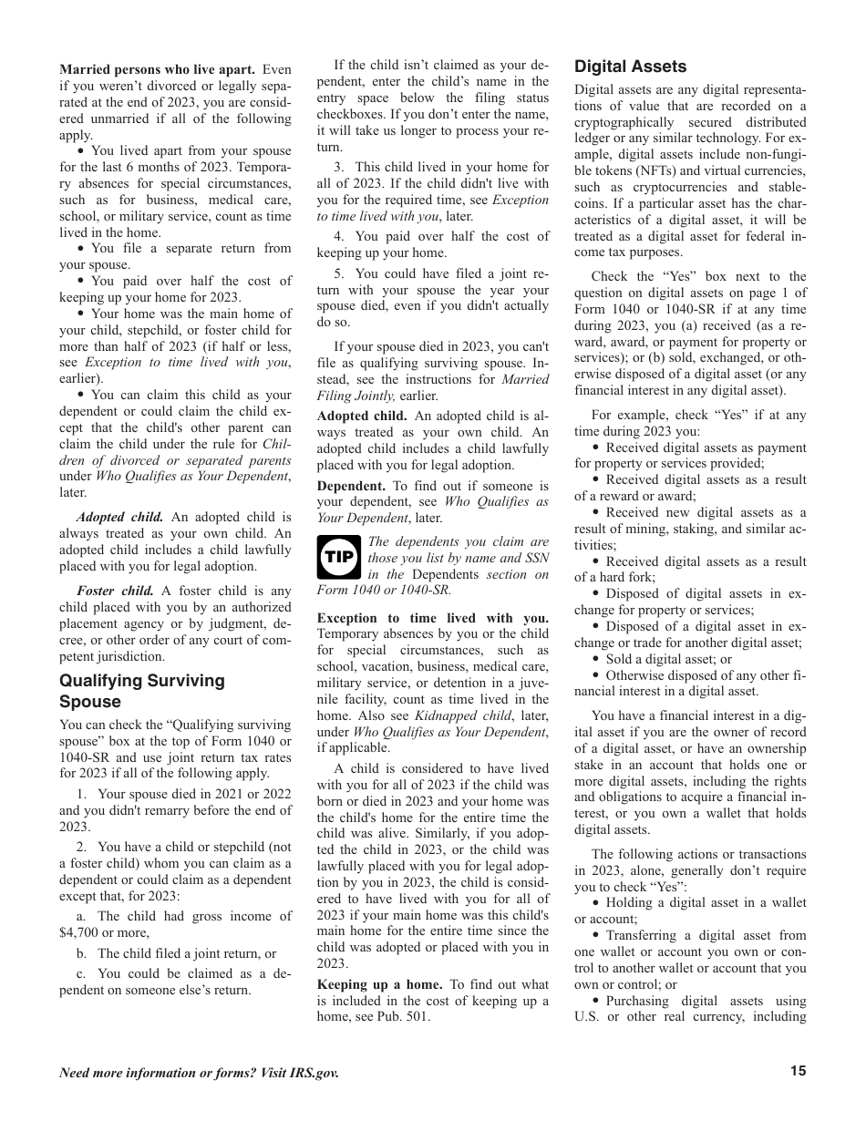 Instructions for IRS Form 1040, 1040-SR U.S. Individual Income Tax Return, Page 15