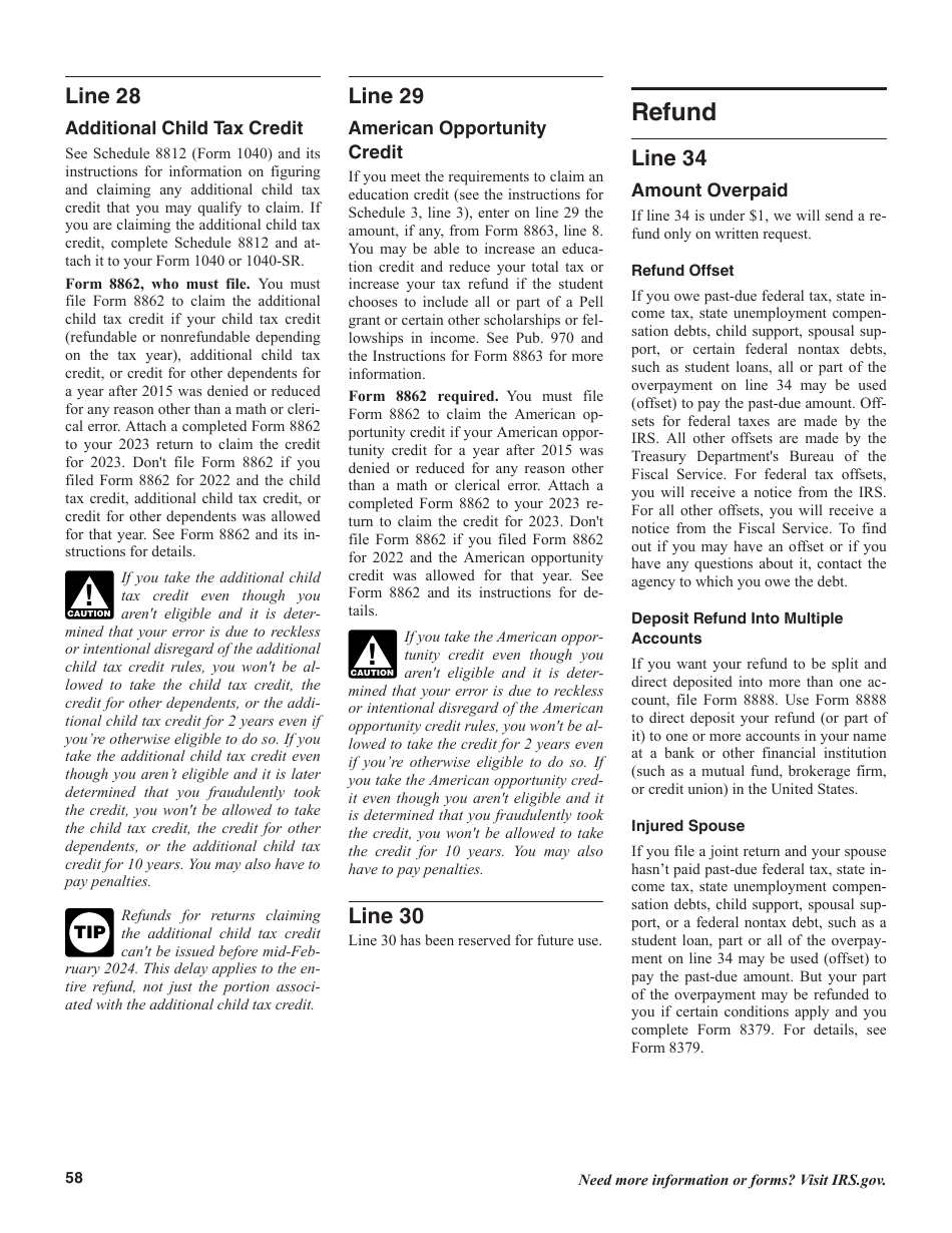 Instructions for IRS Form 1040, 1040-SR U.S. Individual Income Tax Return, Page 58