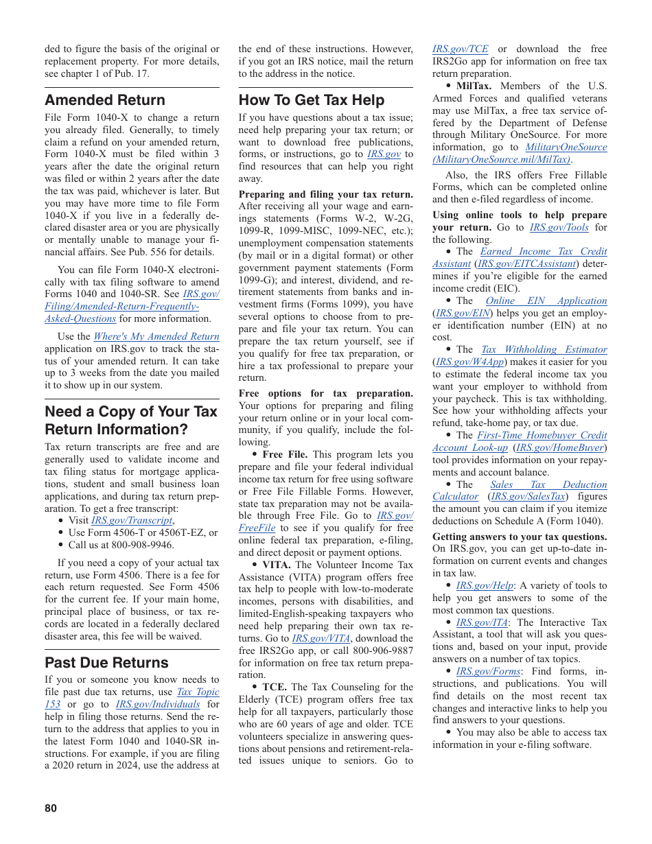 Instructions for IRS Form 1040, 1040-SR U.S. Individual Income Tax Return, Page 80