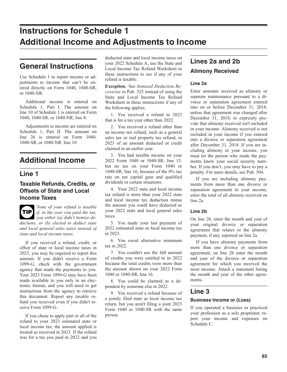 Instructions for IRS Form 1040, 1040-SR U.S. Individual Income Tax Return, Page 85