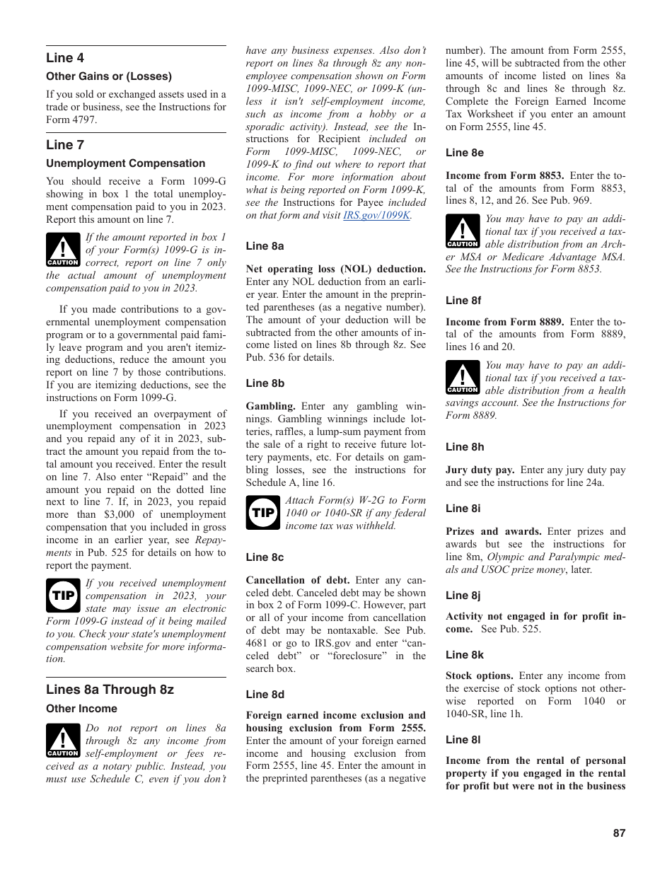 Instructions for IRS Form 1040, 1040-SR U.S. Individual Income Tax Return, Page 87