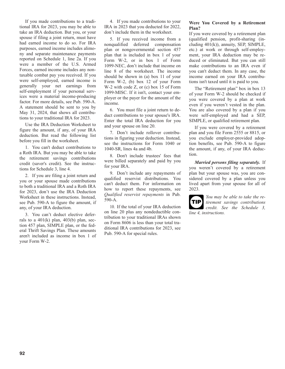 Instructions for IRS Form 1040, 1040-SR U.S. Individual Income Tax Return, Page 92
