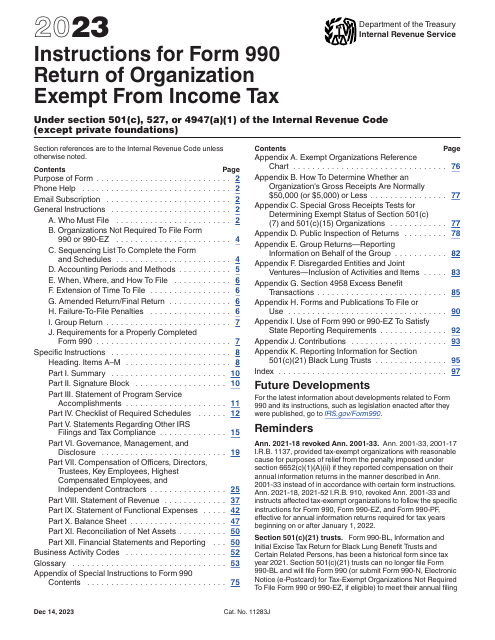 Instructions for IRS Form 990 Return of Organization Exempt From Income Tax, 2023