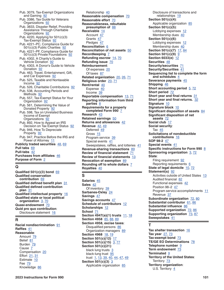 Instructions for IRS Form 990 Return of Organization Exempt From Income Tax, Page 101