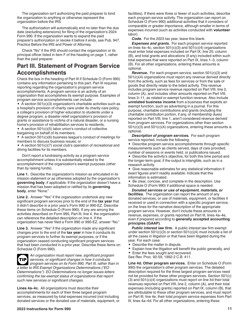 Instructions for IRS Form 990 Return of Organization Exempt From Income Tax, Page 11