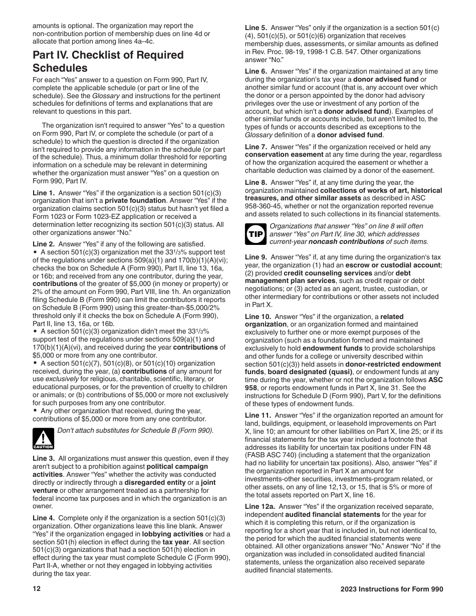 Instructions for IRS Form 990 Return of Organization Exempt From Income Tax, Page 12