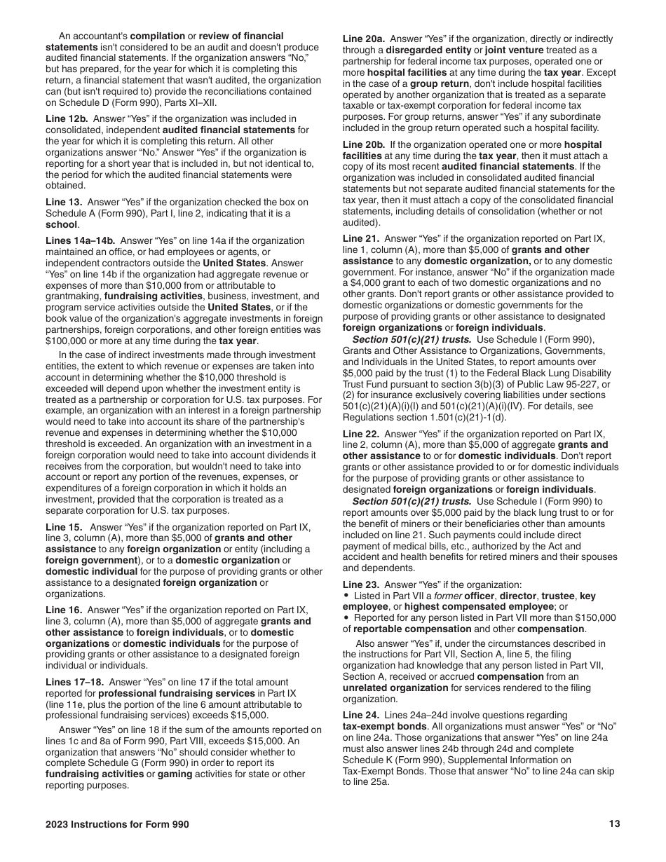 Instructions for IRS Form 990 Return of Organization Exempt From Income Tax, Page 13