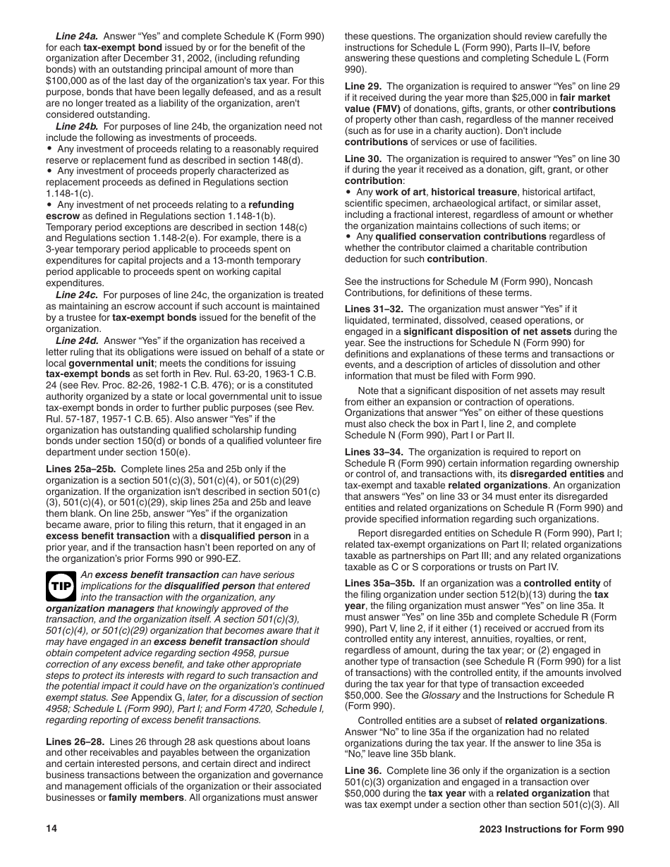 Instructions for IRS Form 990 Return of Organization Exempt From Income Tax, Page 14