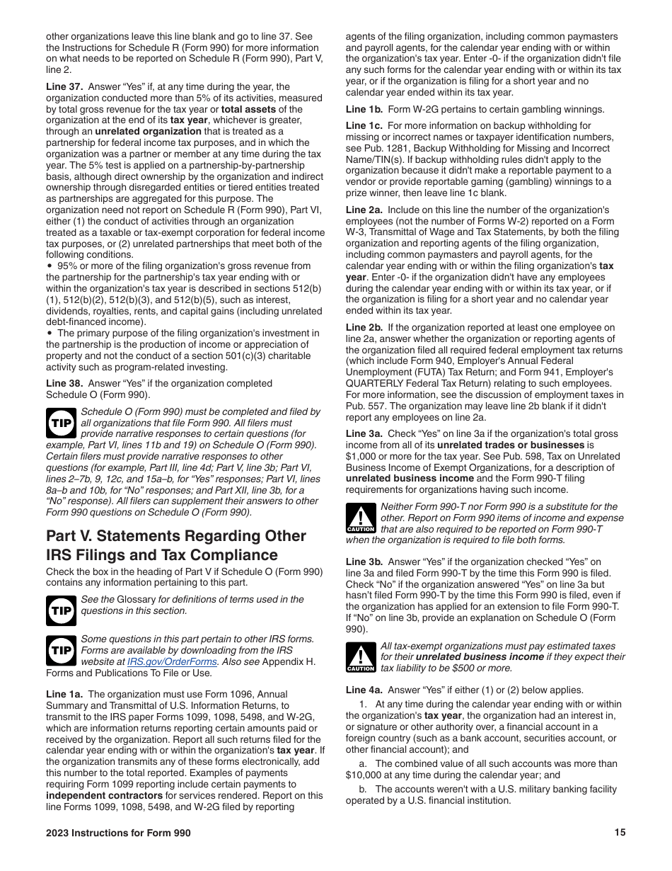 Instructions for IRS Form 990 Return of Organization Exempt From Income Tax, Page 15