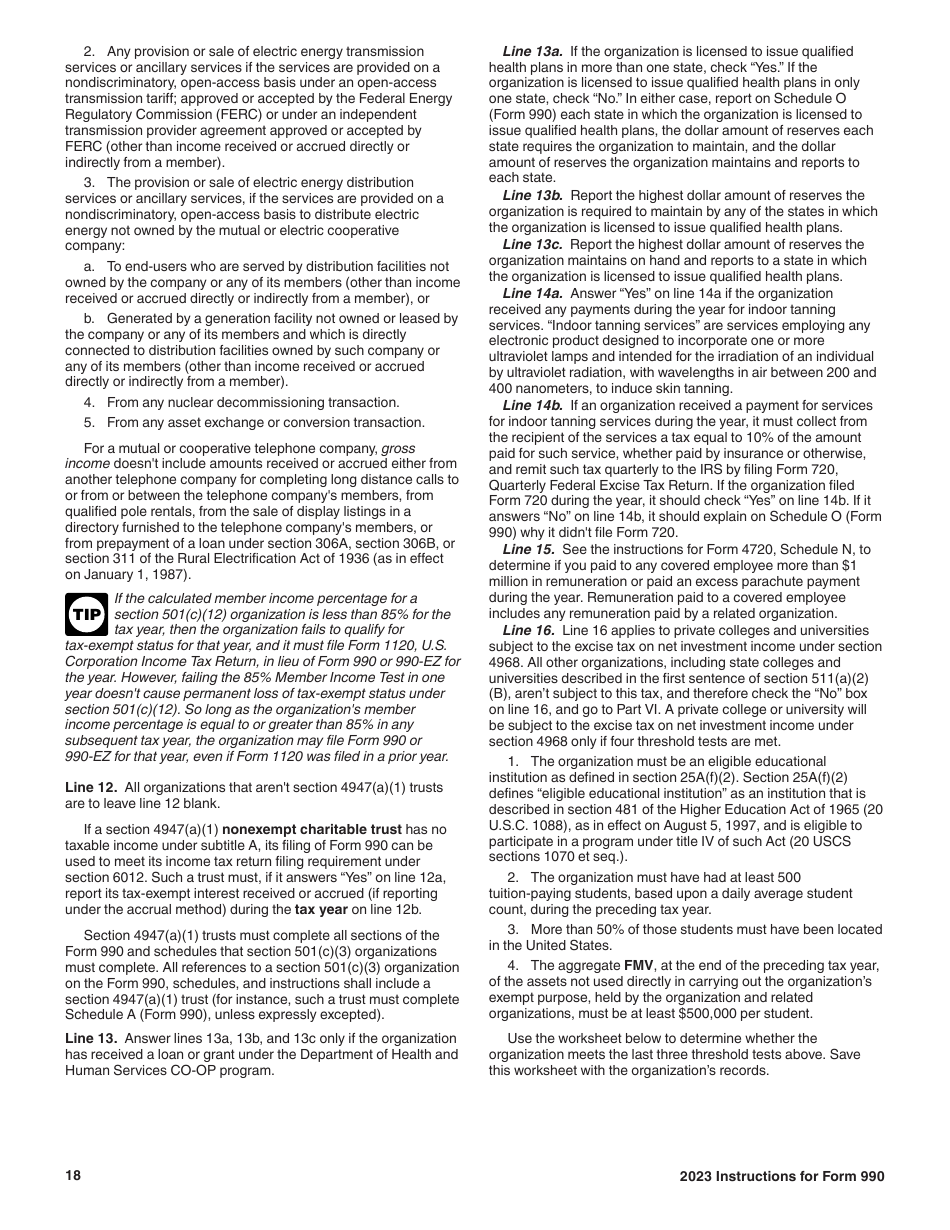 Instructions for IRS Form 990 Return of Organization Exempt From Income Tax, Page 18