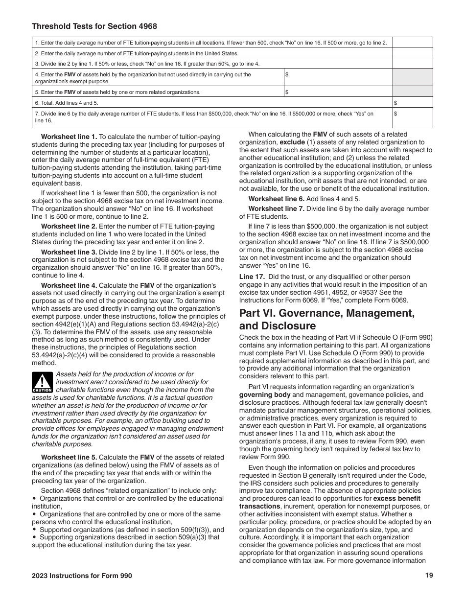 Instructions for IRS Form 990 Return of Organization Exempt From Income Tax, Page 19