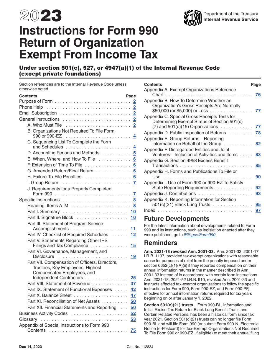 Instructions for IRS Form 990 Return of Organization Exempt From Income Tax, Page 1