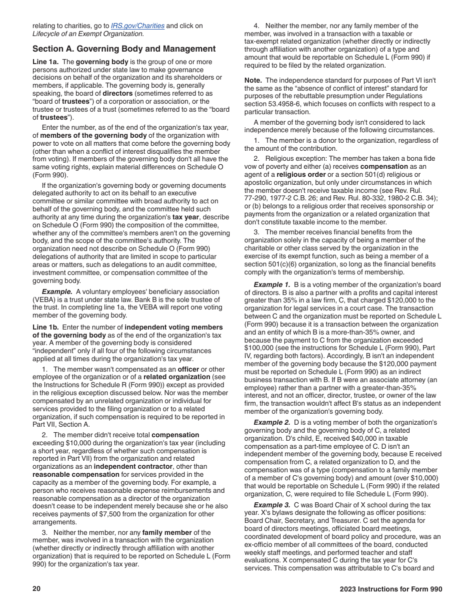 Instructions for IRS Form 990 Return of Organization Exempt From Income Tax, Page 20