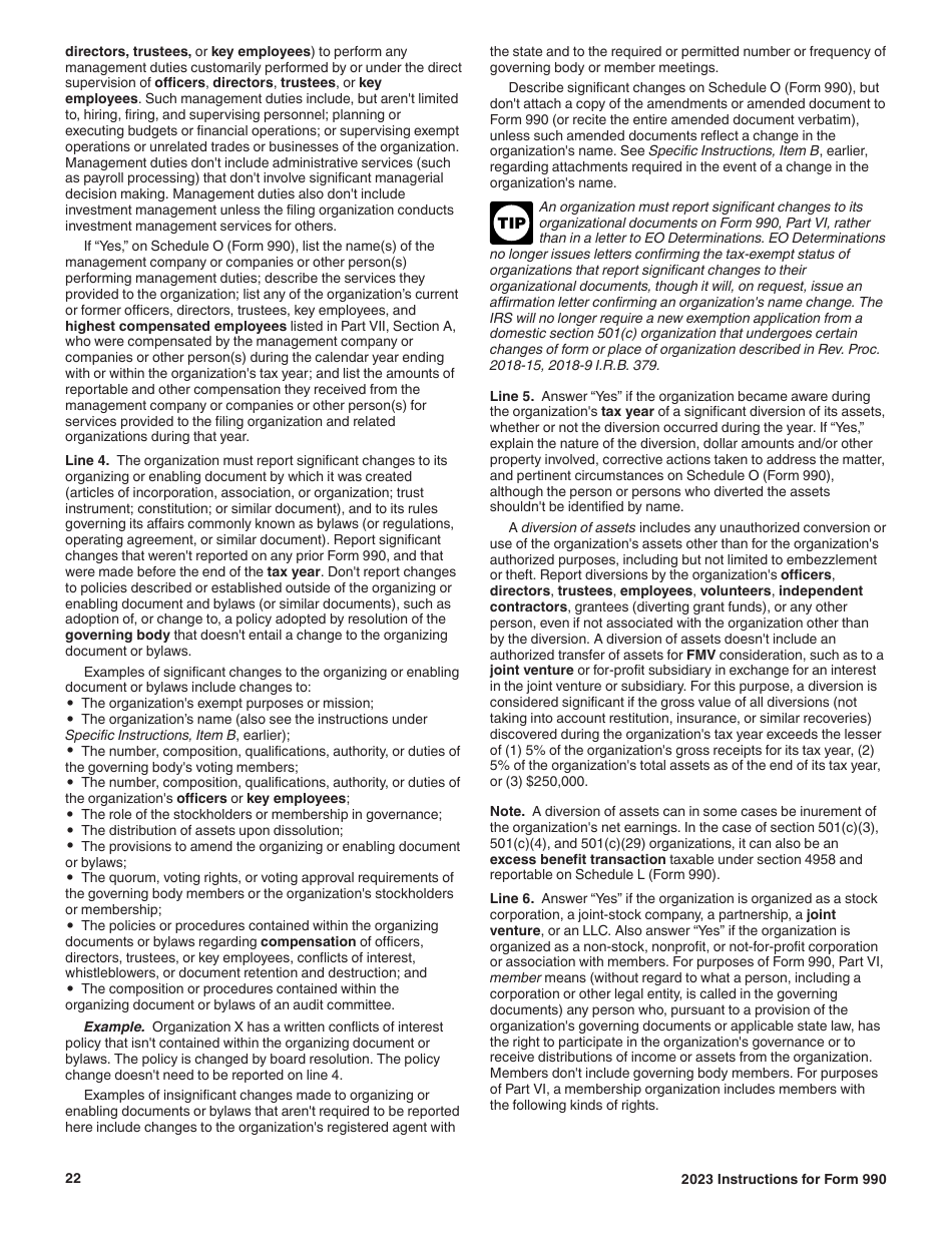 Instructions for IRS Form 990 Return of Organization Exempt From Income Tax, Page 22