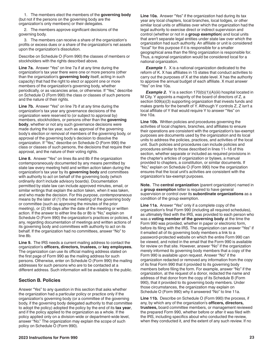 Instructions for IRS Form 990 Return of Organization Exempt From Income Tax, Page 23