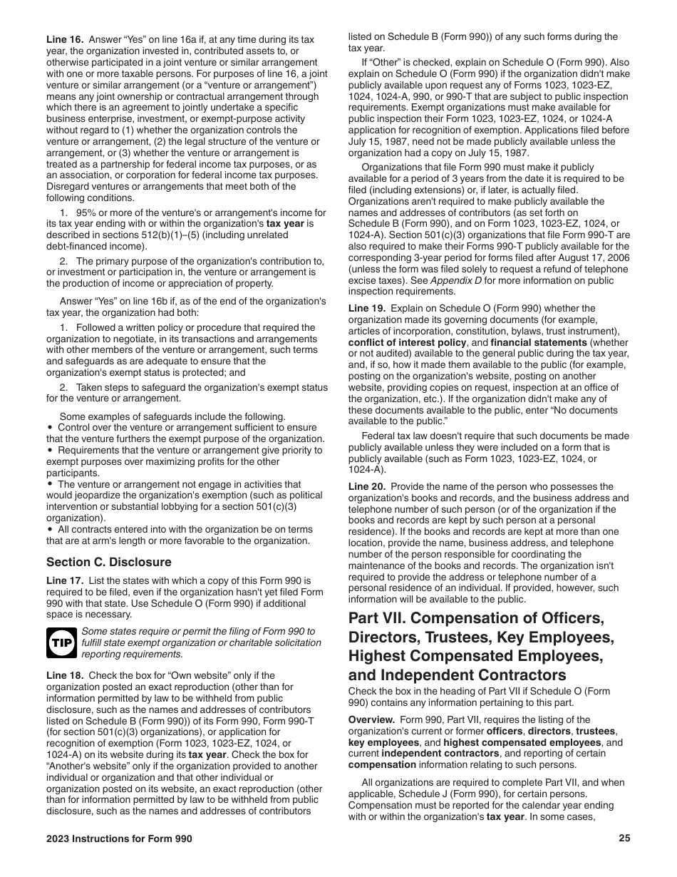 Instructions for IRS Form 990 Return of Organization Exempt From Income Tax, Page 25