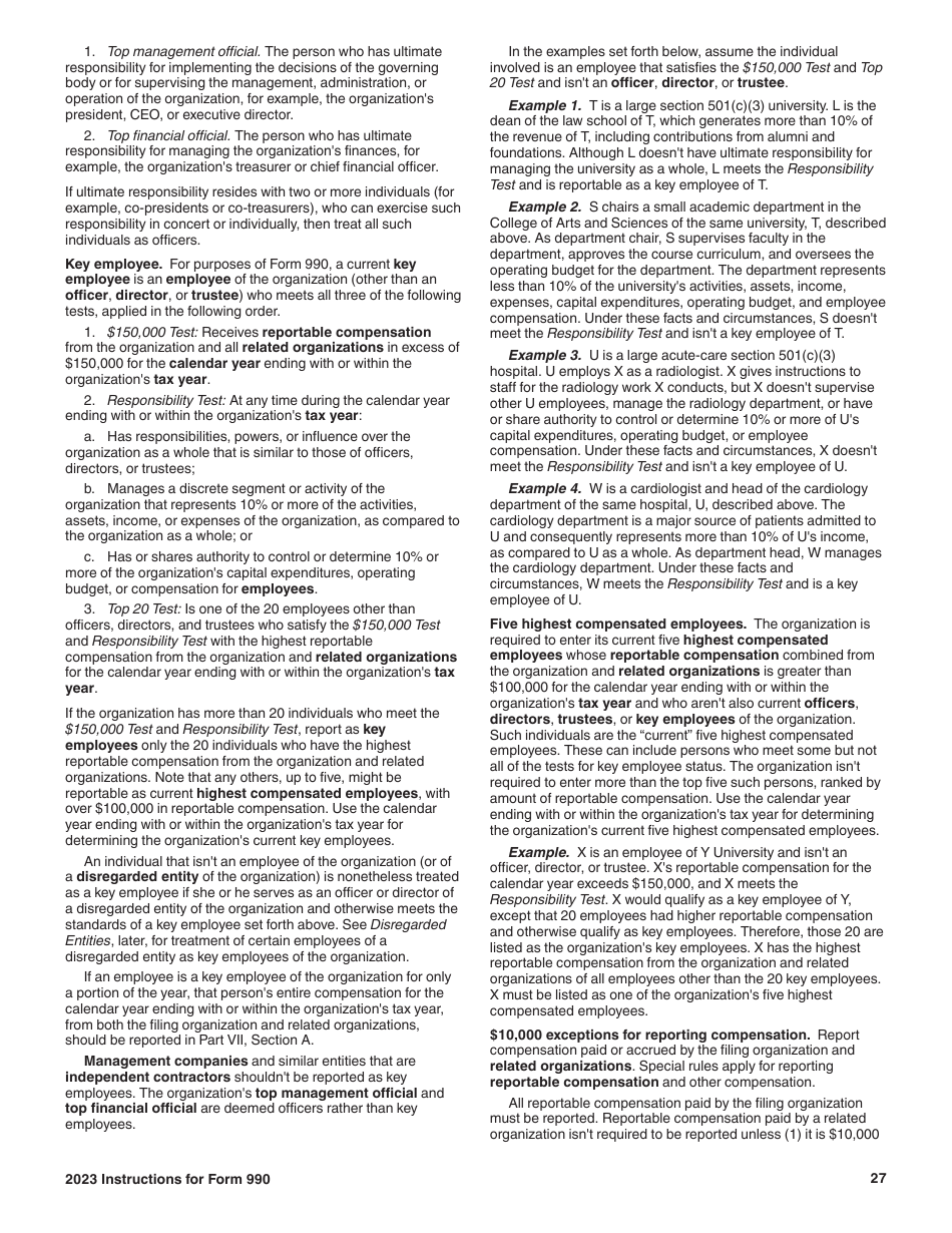 Instructions for IRS Form 990 Return of Organization Exempt From Income Tax, Page 27