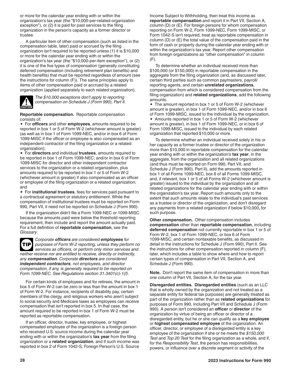 Instructions for IRS Form 990 Return of Organization Exempt From Income Tax, Page 28