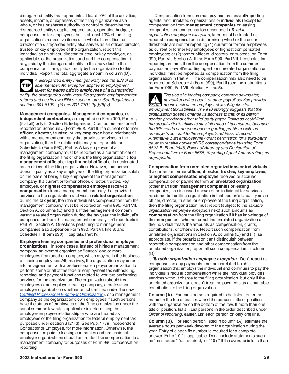 Instructions for IRS Form 990 Return of Organization Exempt From Income Tax, Page 29