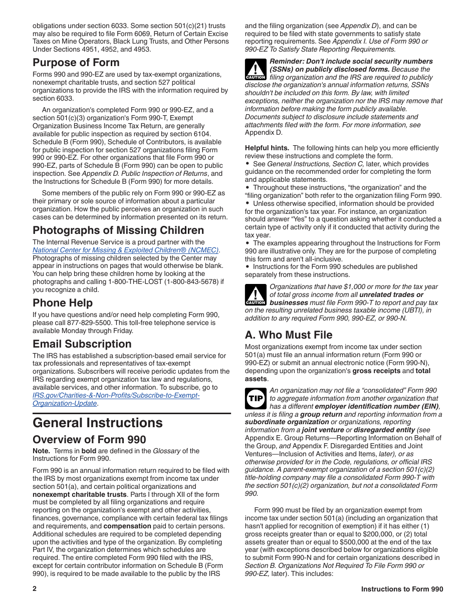Instructions for IRS Form 990 Return of Organization Exempt From Income Tax, Page 2