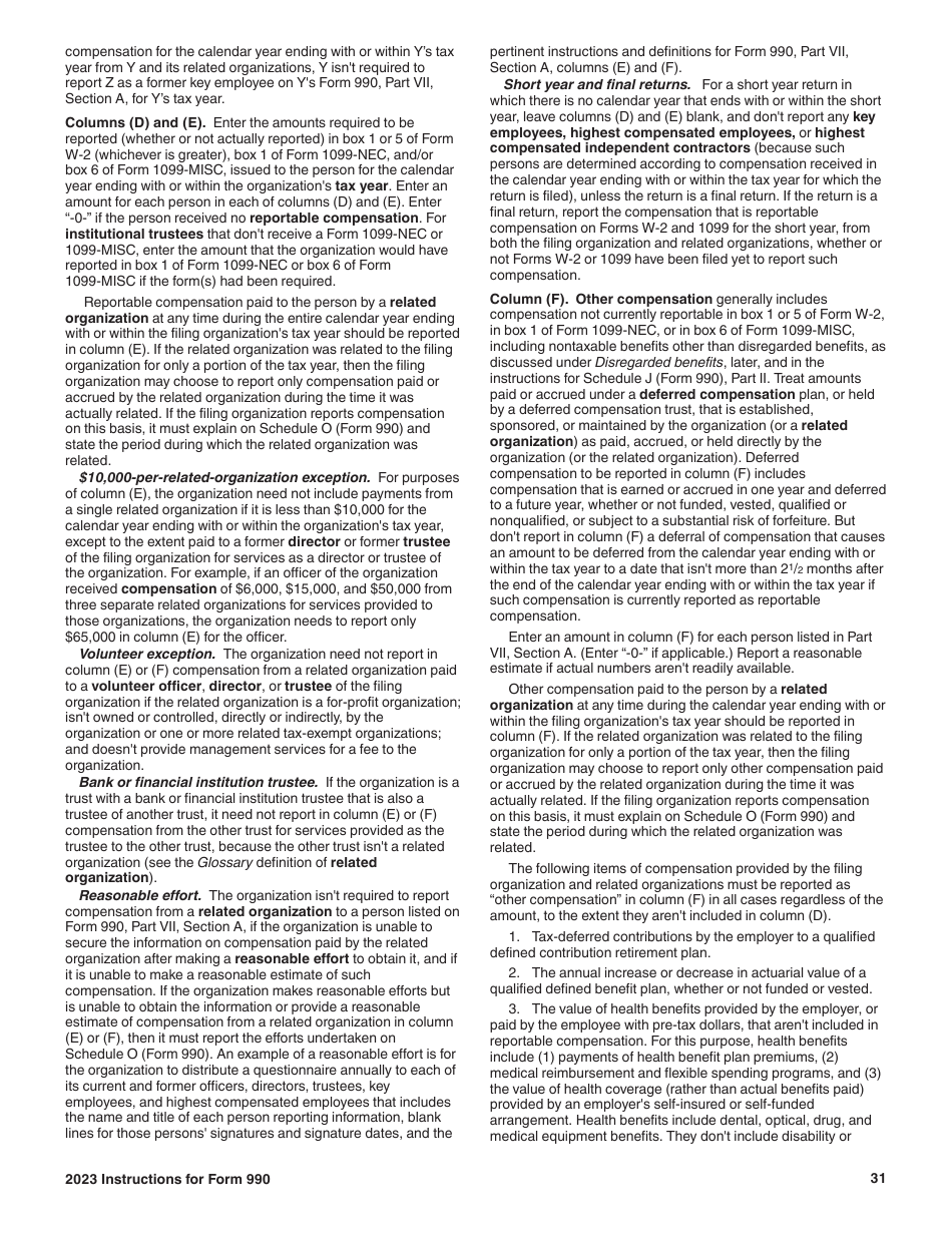 Instructions for IRS Form 990 Return of Organization Exempt From Income Tax, Page 31