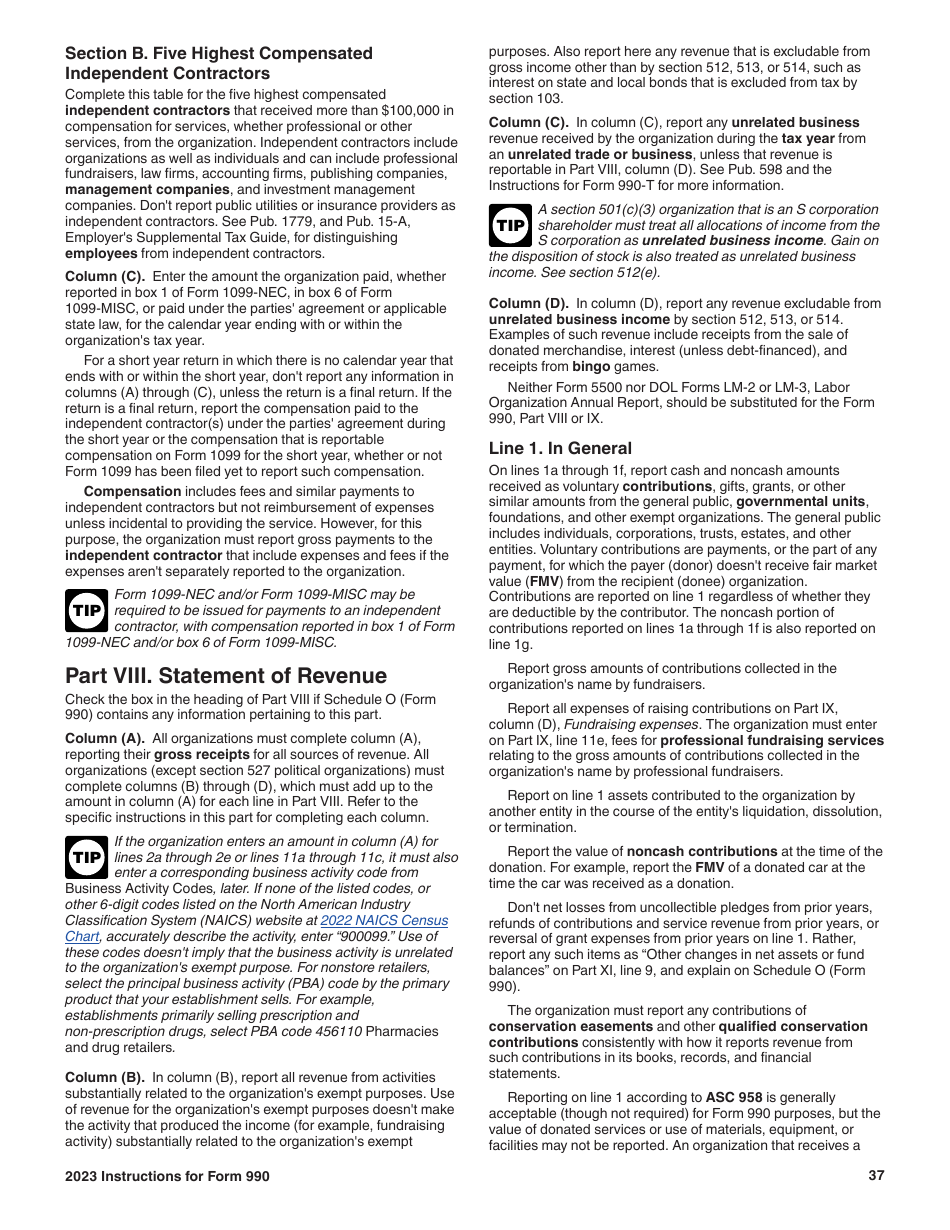 Instructions for IRS Form 990 Return of Organization Exempt From Income Tax, Page 37