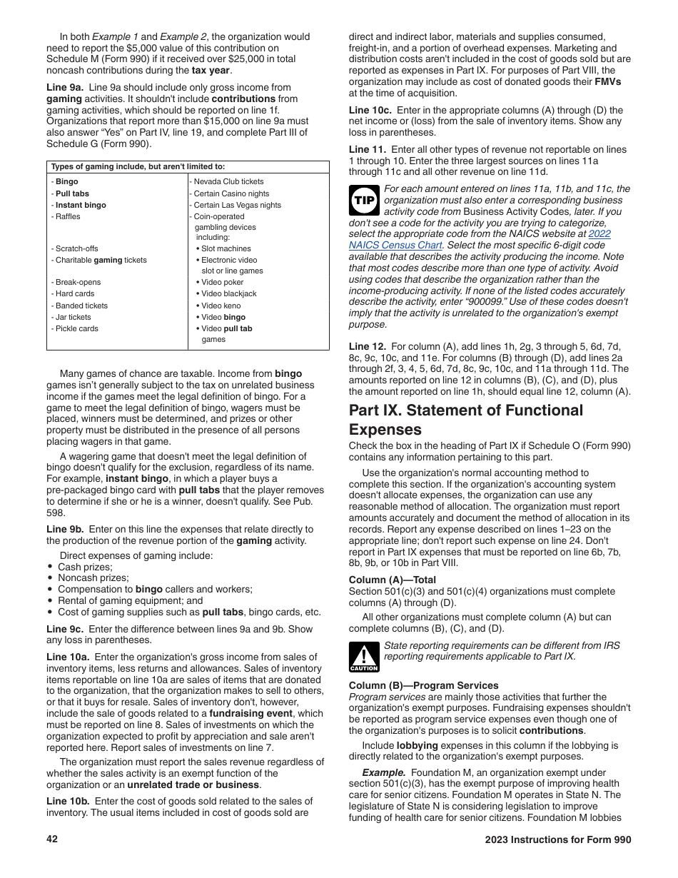 Instructions for IRS Form 990 Return of Organization Exempt From Income Tax, Page 42