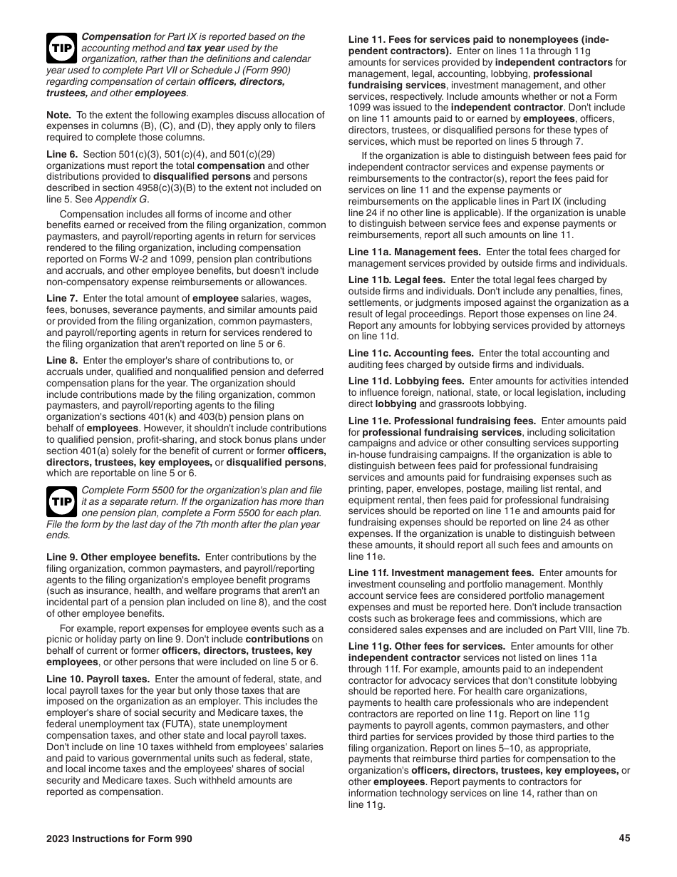 Instructions for IRS Form 990 Return of Organization Exempt From Income Tax, Page 45