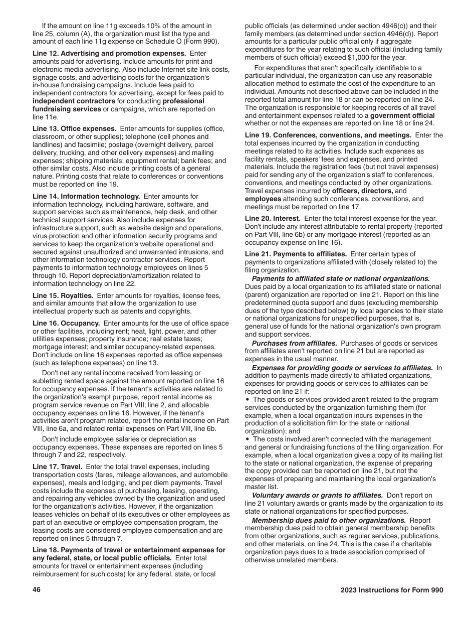 Instructions for IRS Form 990 Return of Organization Exempt From Income Tax, Page 46