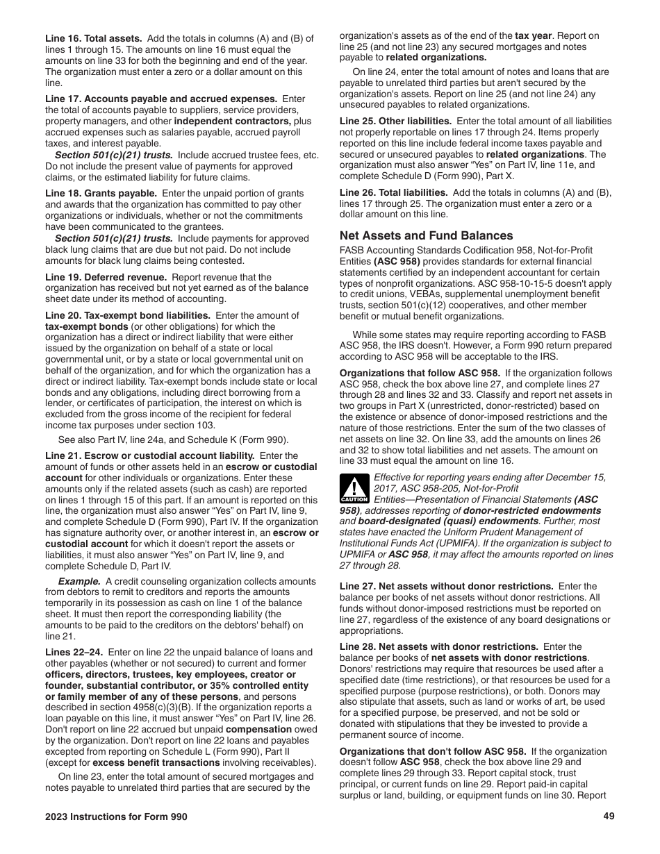 Instructions for IRS Form 990 Return of Organization Exempt From Income Tax, Page 49