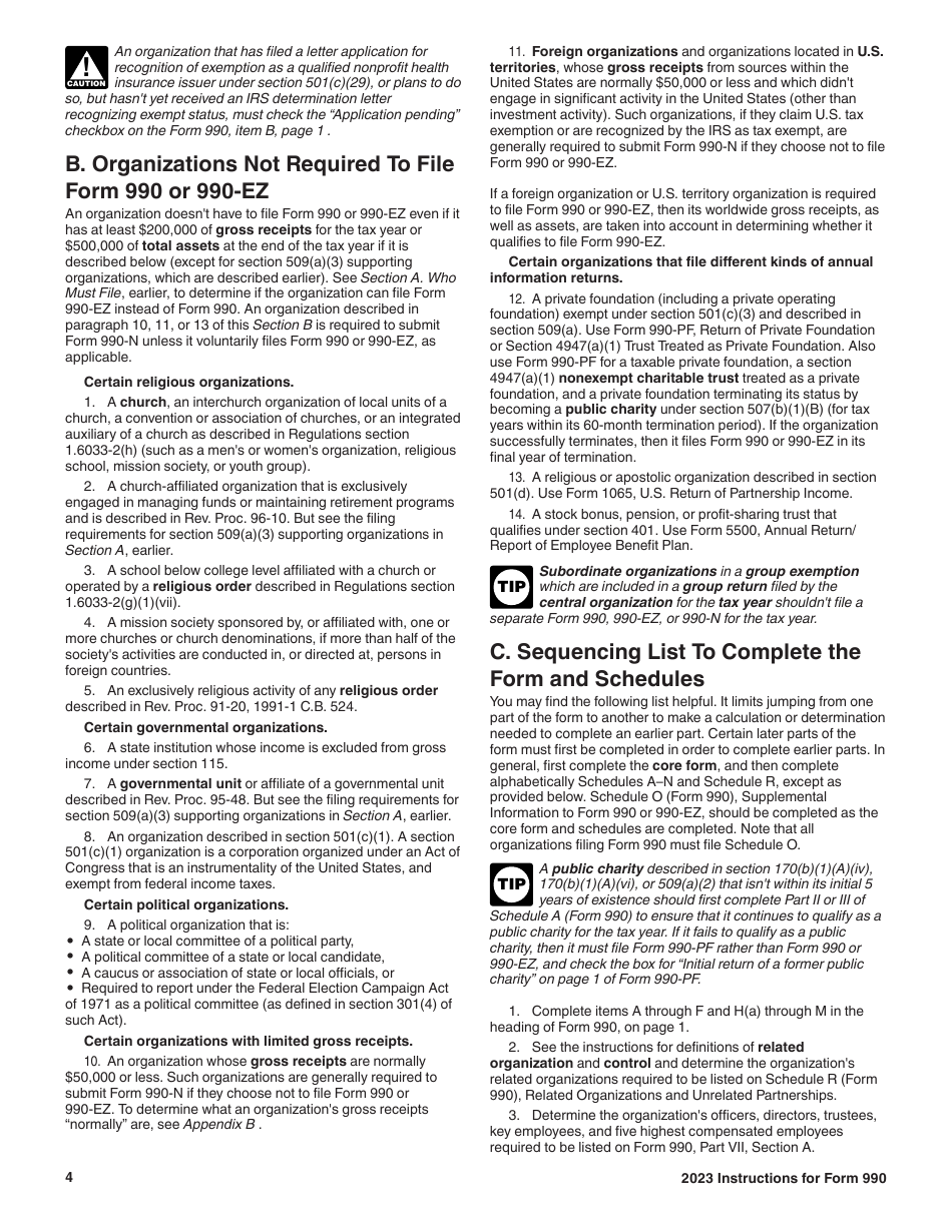 Instructions for IRS Form 990 Return of Organization Exempt From Income Tax, Page 4