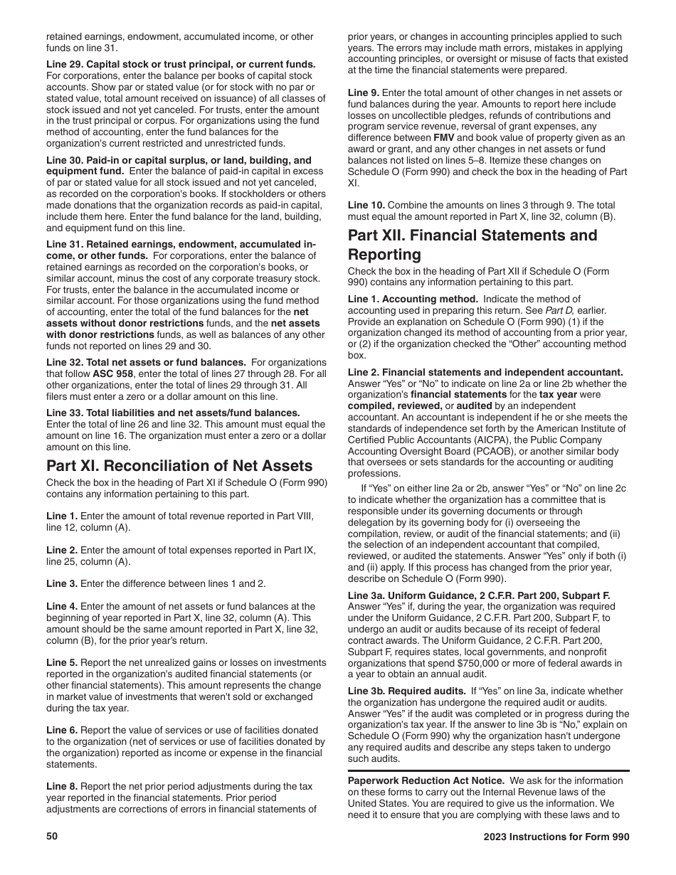 Instructions for IRS Form 990 Return of Organization Exempt From Income Tax, Page 50