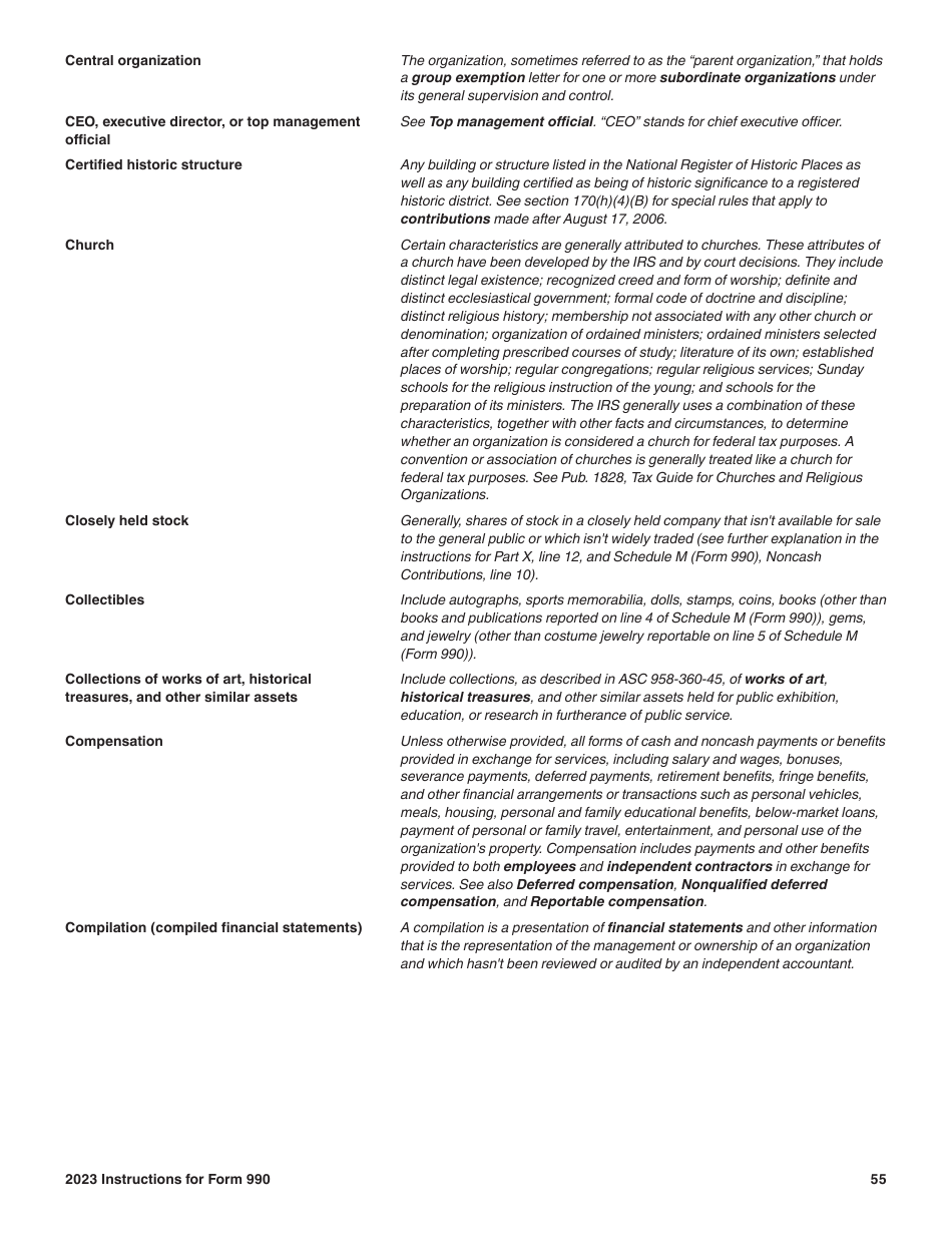 Instructions for IRS Form 990 Return of Organization Exempt From Income Tax, Page 55