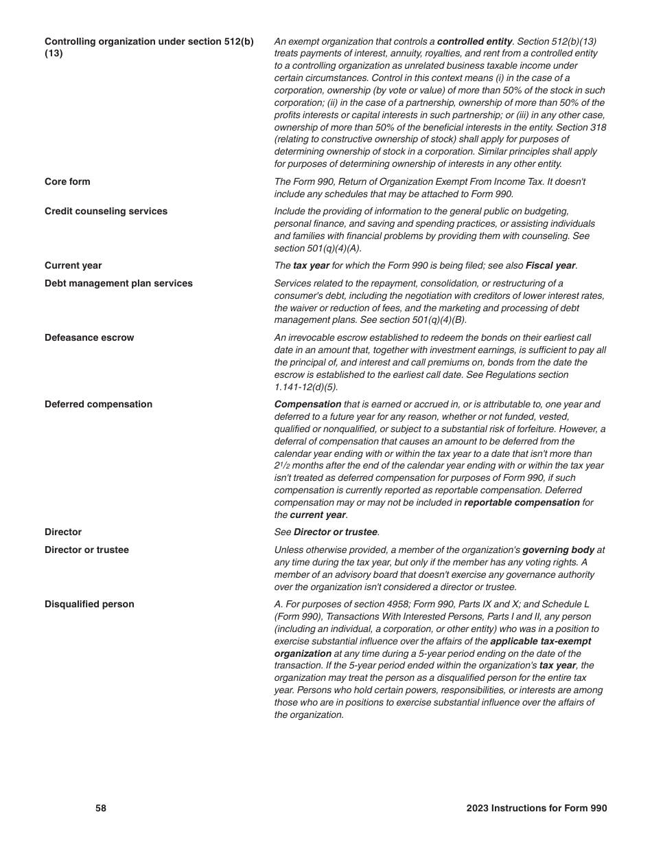 Instructions for IRS Form 990 Return of Organization Exempt From Income Tax, Page 58