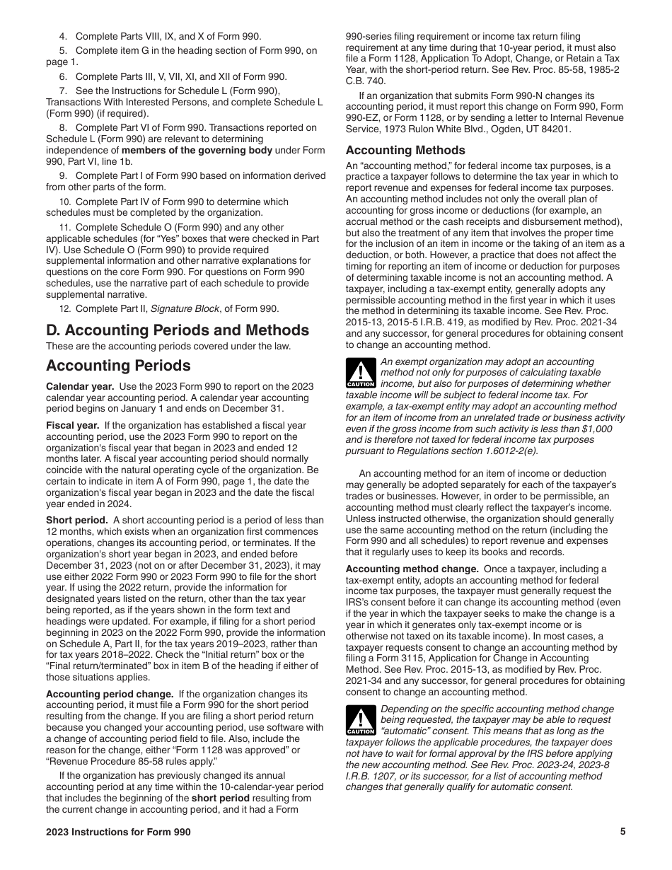 Instructions for IRS Form 990 Return of Organization Exempt From Income Tax, Page 5