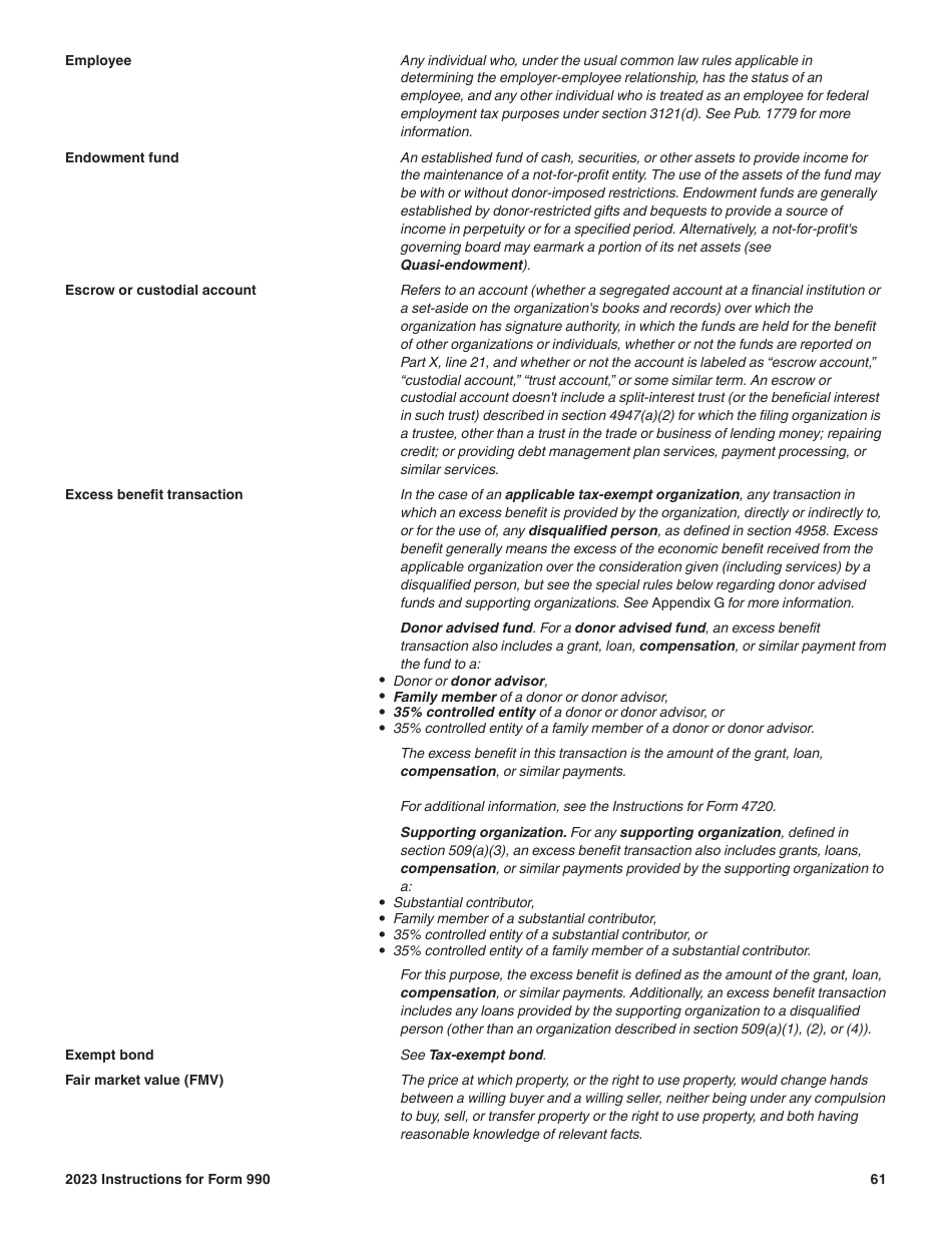 Instructions for IRS Form 990 Return of Organization Exempt From Income Tax, Page 61