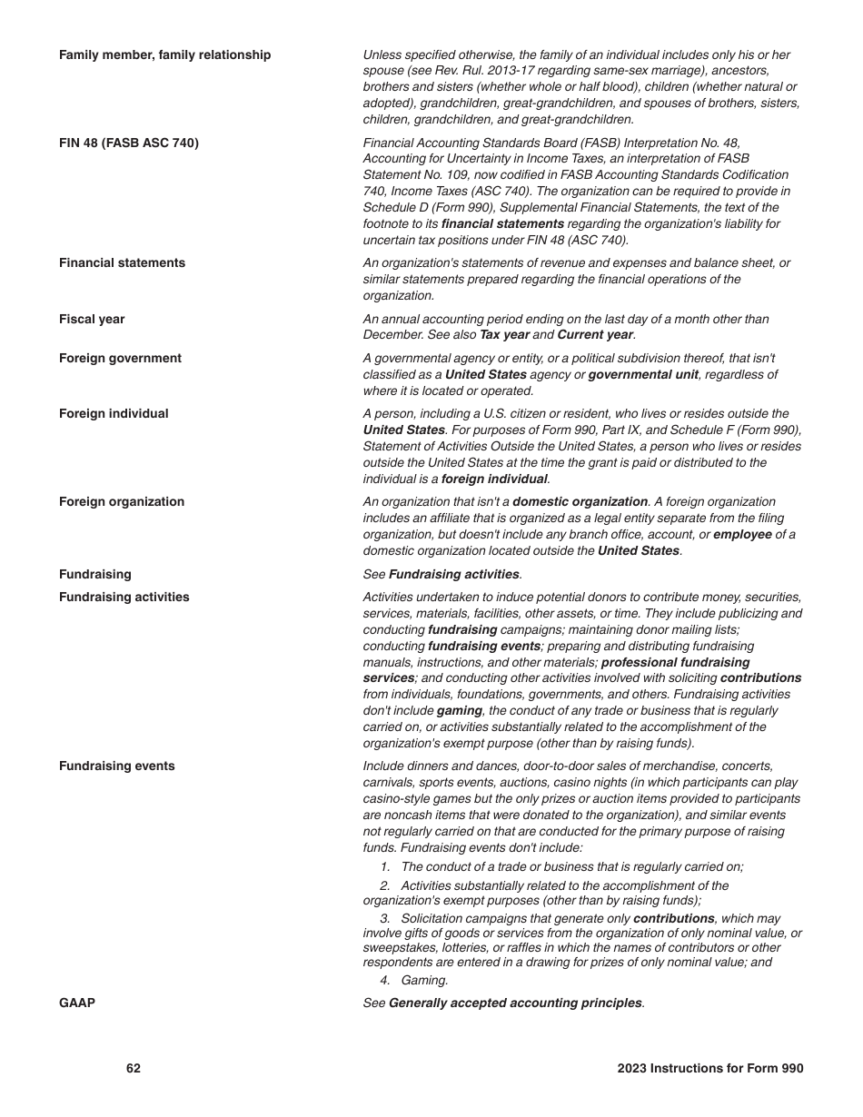 Instructions for IRS Form 990 Return of Organization Exempt From Income Tax, Page 62